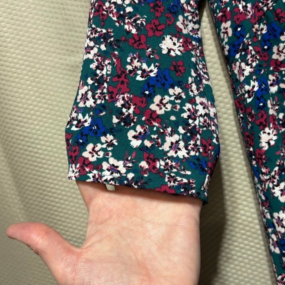 Promod Floral Mini Dress | Size 4 (US) | 3/4 Sleeve Teal Blue Multi Print - Picture 3 of 10